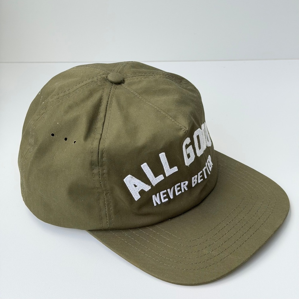 All Good Never Better Baseball Hat Adjustable Olive Green Waterproof Strapback